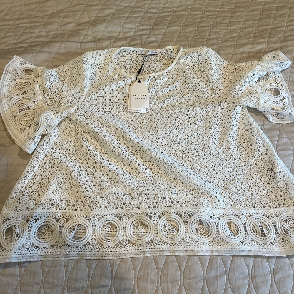 NEW English Factory White Lace Eyelet Shirt Size S - Picture 3 of 4